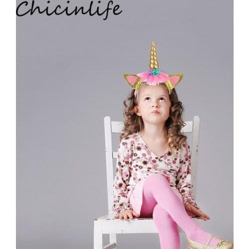 Chicinlife 1Pcs Unicorn Horn Headband Birthday Party Girl Flower Crown Headwear Unicorn Party Hairband Hair Accessories Supplies