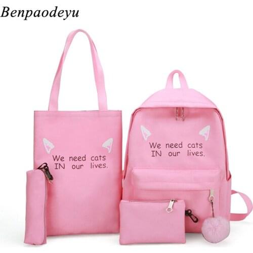 Children Bags Teenage Students Zipper Shoulder Canvas Backpacks Girls School Backpack Kids 3pcs/set Letters Printing Women Bags
