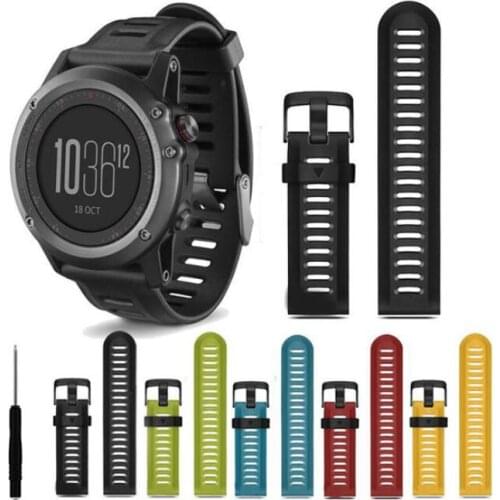 DHL 200pcs 26mm Width For Garmin Fenix 3 HR Soft Silicone Strap Replacement Wrist Watch Band+Tool Kits Black