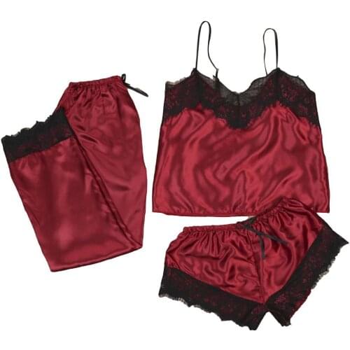 Women Sexy Lace Patchwork Sleepwear Set Spaghetti Straps Camisole Shorts Pants Sexy Set Spaghetti Straps Camisole Shorts Pants