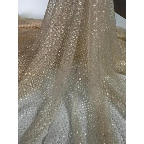 Hot selling glued glitter sequin lace fabric high quality SYJ-81134 African French net tulle Lace Fabric for wedding