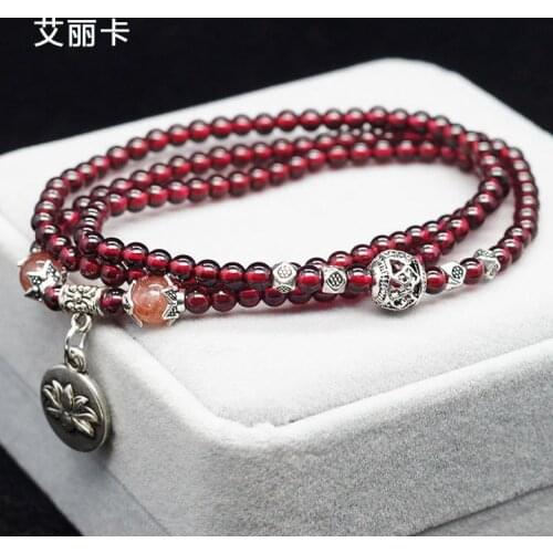 Garnet Bracelet, crystal bracelet, three circles, multi circles, Tibetan silver, strawberry crystal jewelry, Gift Girl