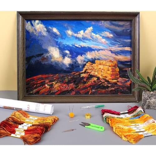 Landscape Above The Clouds Printed Canvas 11CT Cross-Stitch Patterns DIY Embroidery DMC Threads Handmade Wholesale