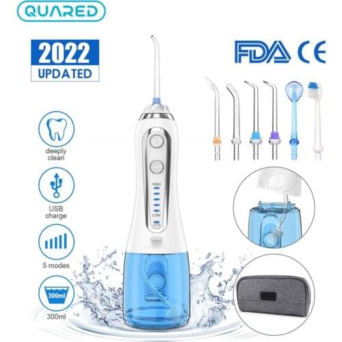 300ml Portable Oral Irrigator USB Rechargeable Dental Water Flosser Jet 5 Modes Irrigator Dental Teeth Cleaner + 5 Jet Tip & Bag