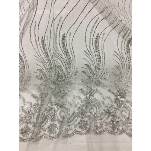 JRB-81911 modern design glued glitter african Tulle lace for nice dress french net lace fabric in silver color