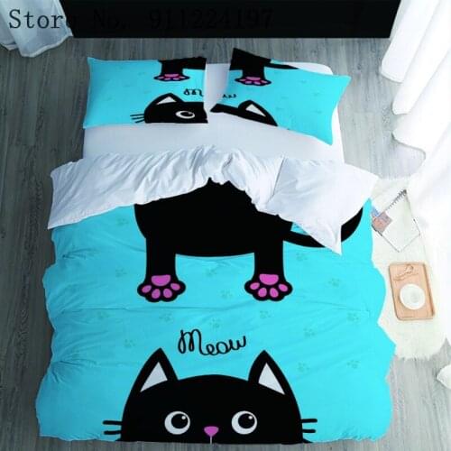 Cartoon Black Cat Bedding Set Super King Duvet Cover Sets Solid Color Single Queen Size Comforter Bed Linens For Kids Adults