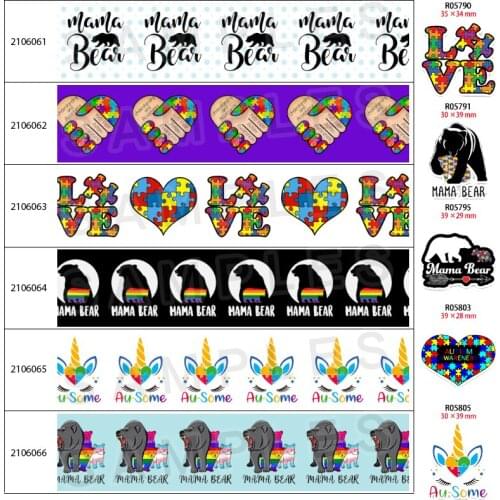Printed Ribbon Autism Awareness Pattern Grosgrain Tape 5Yards for DIY Hair Bow Handmade Material Headdress