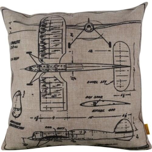 LINKWELL 18x18" Vintage Shabby Chic Plane Patent Airplane Popular Burlap Decorative Cushion Cover Throw Pillowcase