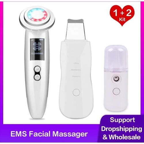 Mesotherapy Face Care Vibration Massager For Face Eye Lifting Wrinkle Removal Ultrasonic Skin Scrubber Facial Pore Cleaner Kit