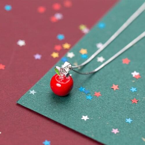 MloveAcc Adams Evens Garden Of Eden Fruit Red Apple Pendant Necklace 925 Sterling Silver Fine Jewelry Gift for Girls Women