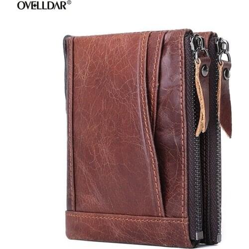 New Style Mens Wallet RFID Anti-theft Leather Double Zipper Coin Clutch Oil Wax Leather Wallet Money Bag