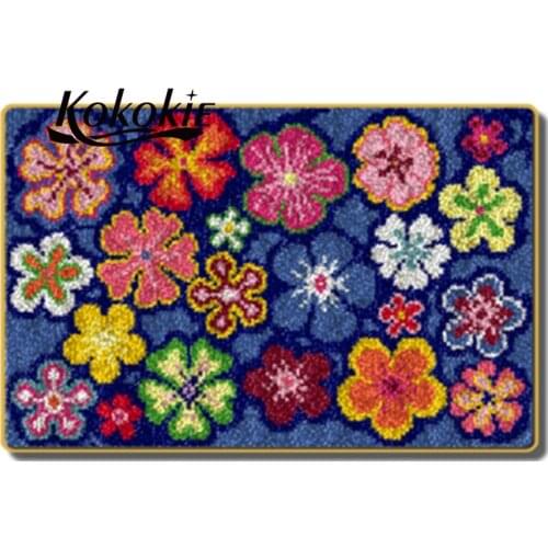 Flowers latch hook kits for adults large printed canvas yarn carpet diy latch hook rug kits carpet embroidery carpet diy rug