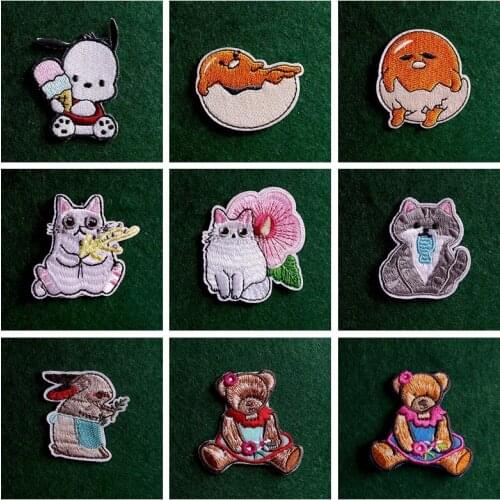 2pcs Cartoon Patch Iron On Patches For Clothes Cute Patches Stripe Badge Stickers Embroidery Sew On Clothes Animal Applique DIY