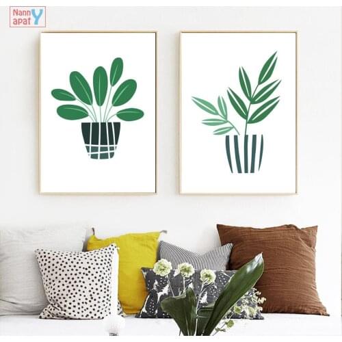 Green Leaf Potted Plant Wall Art Canvas Painting Nordic Minimalism Posters And Prints Wall Pictures for Living Room Home Decor