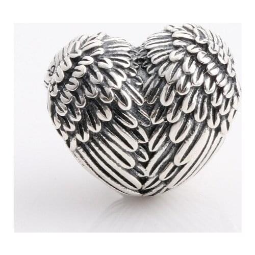 New Original 925 Sterling Silver Beads Simple Feather Angel Wings Heart Charm Fit Pandora Bracelets Women DIY Jewelry Dropship