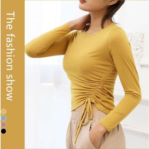 Autumn Long Sleeves Pull-rope Yoga Shirt Leisure Body-building Fast-dry Running Zipper Sportswear Women Yoga Tops