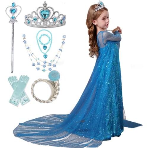 Girls Princess Cosplay Dress Halloween Cosplay Party Princess Costume Kids Children Carnival Sequin Robe Dress Up Fancy Disguise