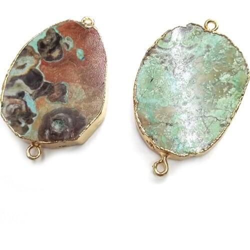 Natural Stone slice Agates Pendants Double hole connector for Jewelry Making DIY Necklaces Accessorie Size 26x42mm