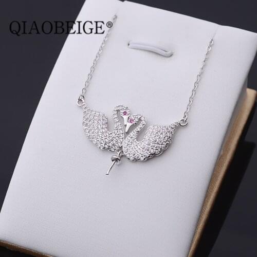 QIAOBEIGE DIY Pearl Jewelry Accessory Silver Color Necklace Crystal Wedding Accessories big swan necklace