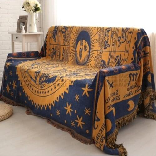 Hand-woven Pure cotton Retro starry sky carpet thin blanket Ethnic Art Throw Mat blanket bed cover Felts tapestry 130X170 CM