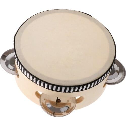Hand Held Tambourine Drum with Metal Jingles Percussion Musical Instruments Toys for Church Party Dance (4 inch)