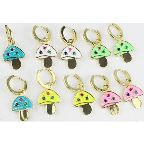 10pair/lot Colorful mushroom enamel earring,plated enamel with cubic zircon earring,new women love earrings wholesale