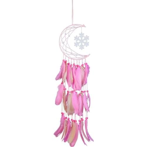 Snowflake Moon Dream Catcher Wind Chimes Handmade Weave Feather Wall Hanging Dreamcatcher Dorm Room Decoration
