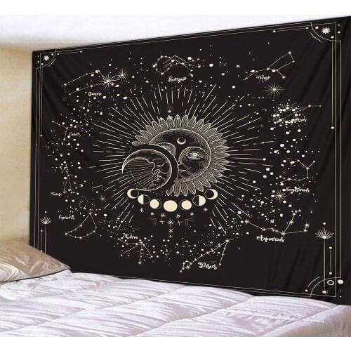 Constellation Astrology Sun Moon Tapestry Wall Hanging Room Decor Psychedelic Aesthetic Tapestry Wall Carpet Witchcraft Supplies