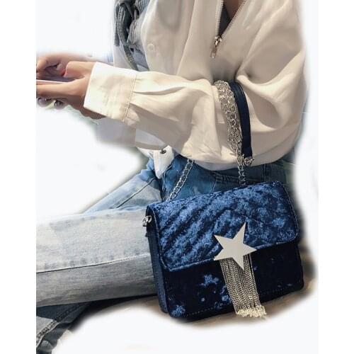 Fashion Womens Retro Handbag Shoulder Bag Cross body Satchel Bags Velvet Chain Purse Designer Ladies Corduroy Tassel Bag