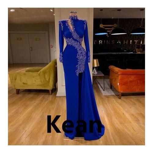 Vestidos De Festa Vintage Evening Dress High Slit Full Sleeves Satin Dubai Party Gown Prom Dresses Party Dress Formal dress