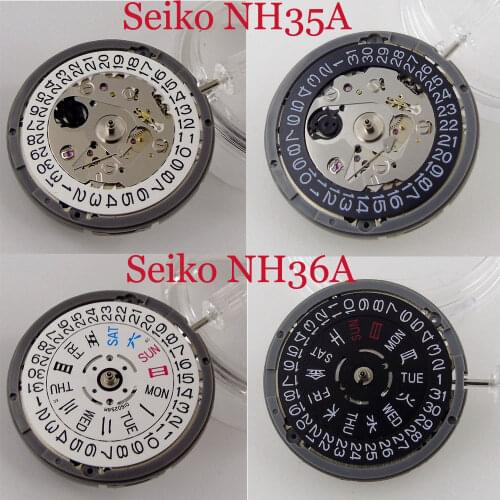 High Accuracy Japan Genuine NH36/NH36A Automatic Mechanical Watch Movement Replacement Date Week Display Replacement Black/White