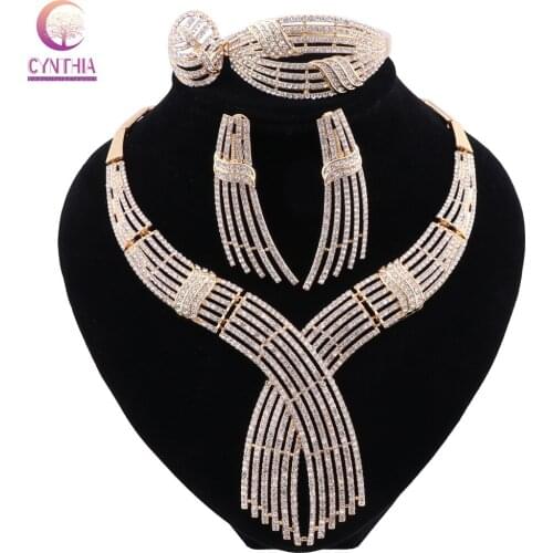 CYNTHIA African Jewelry Charm Women Necklace Earrings Dubai Gold Jewelry Sets for Women Wedding Bridal Bracelet Ring Jewelry Set