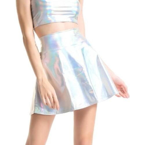 Dance Costume Women Sexy Shiny Metallic Spandex Skirt High Waist Cosplay Nightclub Bar Faux Leather Holiday Festival Clubwear