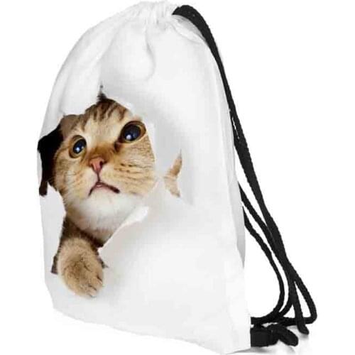 New Fashion Polyester Womens Backpack Shopping Bag 3D Digital Printing Animal Drawstring Bundle Pocket SKD0010