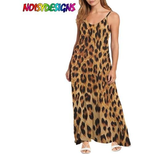 NOISYDESIGNS Leopard Printed Woman Dress Sleeveless Sexy V-neck Summer Dress Vestidos Elegantes Mujer Ladies Dresses Robe Femme