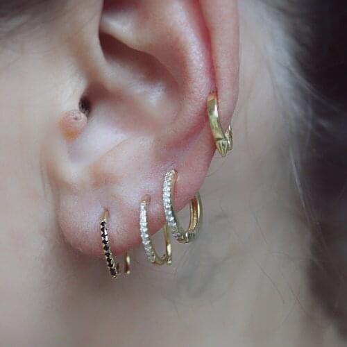 Gold filled black silver huggies hoop spike earring 925 sterling silver delicate minimalist cute tiny cz dainty jewelry girls