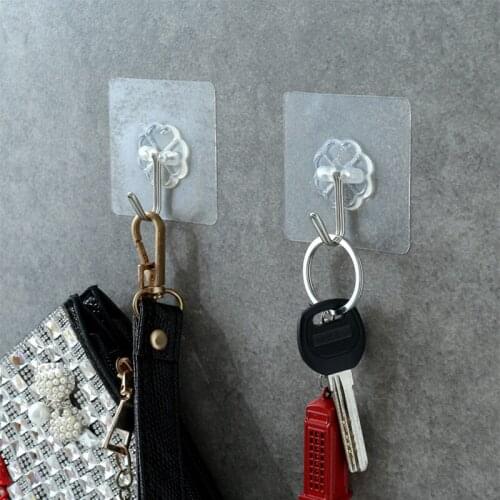 1Pc Household Strong Transparent Self-adhesive Seamless Hook Kitchen Hanger Free Perforation Transparent Universal Hook Keychain
