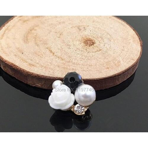 Gold Tone White Round Pearls Flat Back Flower Button Wedding Embellishment Bow Center Accessories Jewelry Findings 10pcs 14x16mm