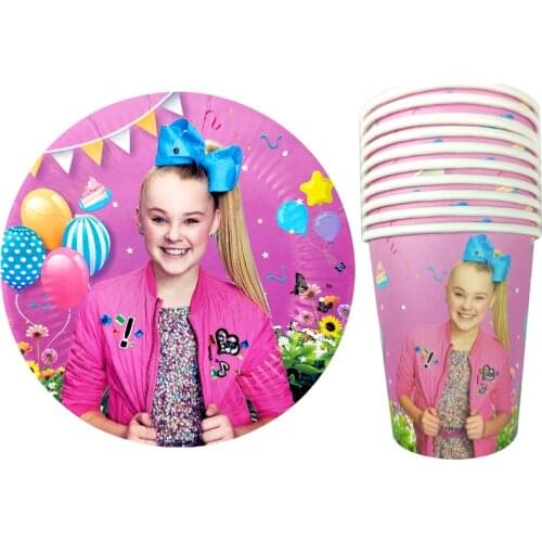 120pcs/lot JoJo Siwa Theme Dishes Glass Birthday Party Plates Cups Decorate Kids Girls Favors Happy Baby Shower Supplies