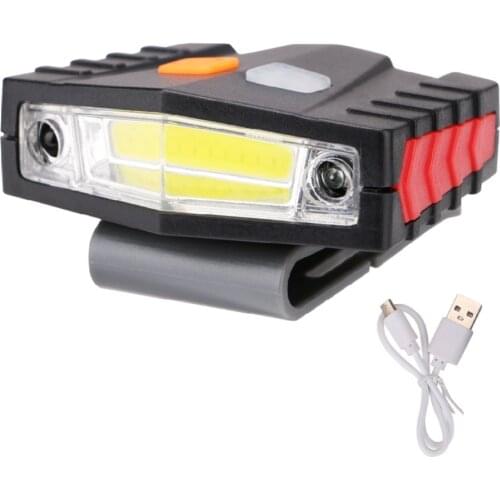 2 in 1 COB LED Clip On Cap Lamp Headlamp USB Charging Flashlight Motion Sensor Cap Hat Lamps Camping Headlight with Head Straps