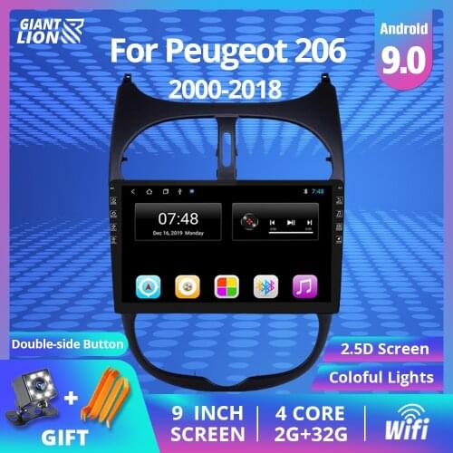 2din Android 9.0 Car Radio For Peugeot 206 2000-2016 Car Multimedia Player GPS Navigation WIFI IPS Screen Player Autoradio Dvd