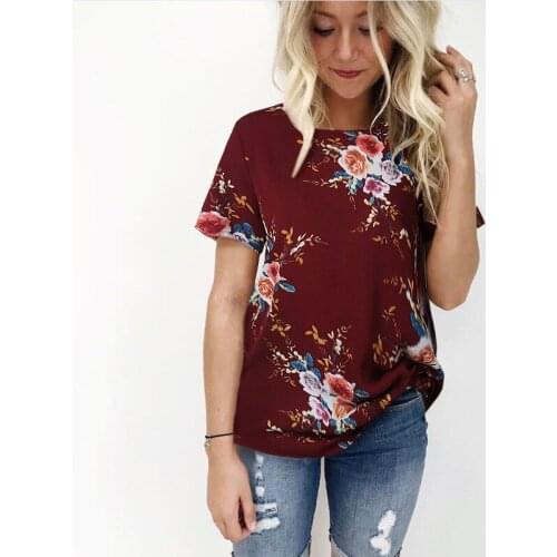 6colors ladies chiffon top summer ladies O-neck short-sleeved floral print loose T-shirt casual oversized Blusas