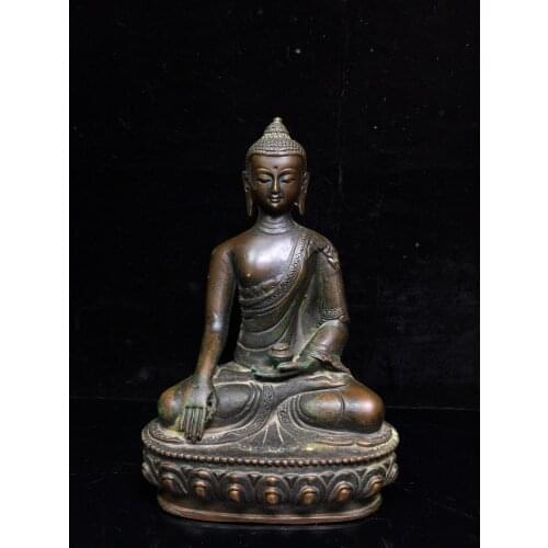 8"Chinese temple collection Old Bronze Lacquer Cinnabar Shakyamuni Buddha Sitting Buddha Amitabha Enshrine the Buddha