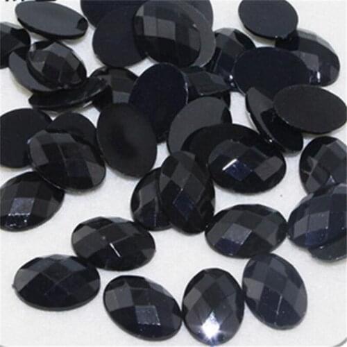 Loose DIY Bling Black Color Oval Lattice Faceted Acrylic Rhinestone Flatback Acrylic Stone for Hand Craft Art Decoration