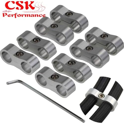 AN6 Braided Hose Separator Clamp Fitting Adapter Bracket 13.4MM 6AN 8pcs Silver