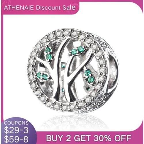 ATHENAIE 925 Sterling Silver with CZ Family Heritage Tree Bead Charms Fit Bracelets Women Beads & Jewelry Making