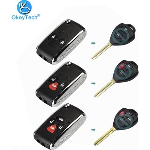 OkeyTech Modified Switch Car Key Shell Flip Fodling Fob Case for Toyota Corolla RAV4 Chr Yaris Auris Uncut Blank Toy43 Blade