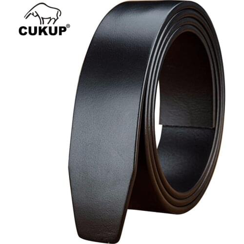 CUKUP 100% Solid Quality Pure Cowhide Leather Smooth Surface Automatic Ratchet Style Belts Only for Men Without Buckles NCK637