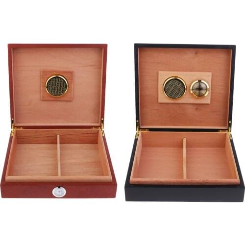 Wood Cigar Box Cigarette Case Holder with Humidifier & Hygrometer, Holds up to 15-20 Cigars, 2 Colors to Choose