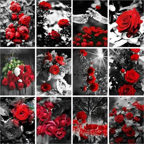 Evershine Diamond Embroidery Rose Rhinestones Pictures Full Square Diamond Painting Flowers Black White Cross Stitch Home Decor